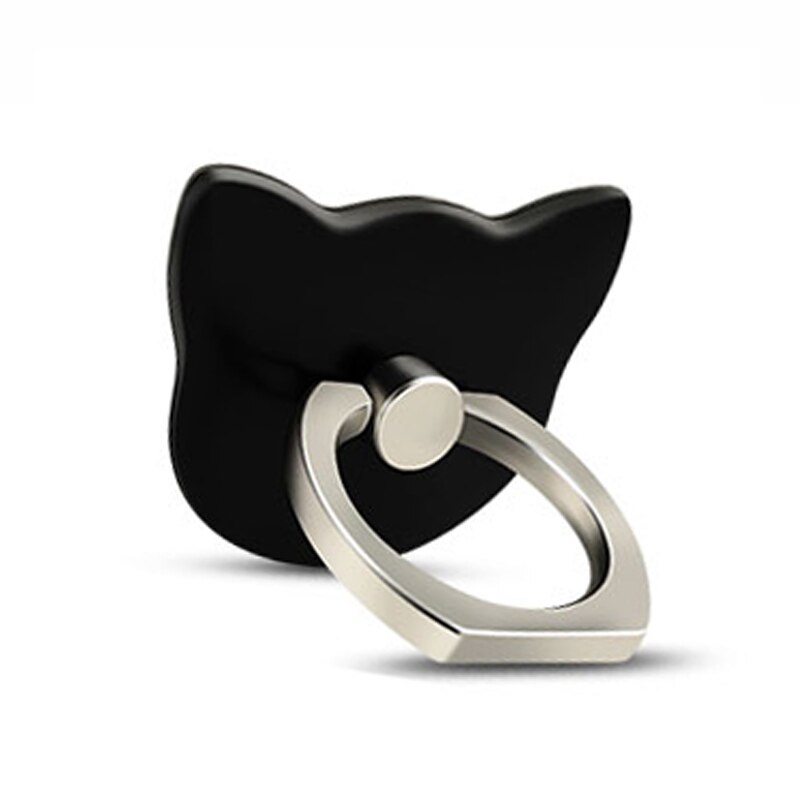 Finger Ring Phone Holder Stand for Mobile Phone Tablet pc Universal Flower/Cat Shape Multifunctional Ring Holder: Cat-black