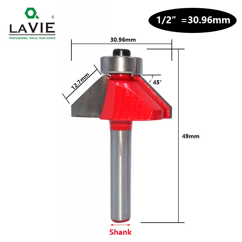 LAVIE 1pc 6mm 6.35mm Shank 45 Graden Afschuining Router Beetje Edge Vormen Bevel Houtbewerking Frees voor hout Bits MC01130: 30.96mm / 6.35mm Shank