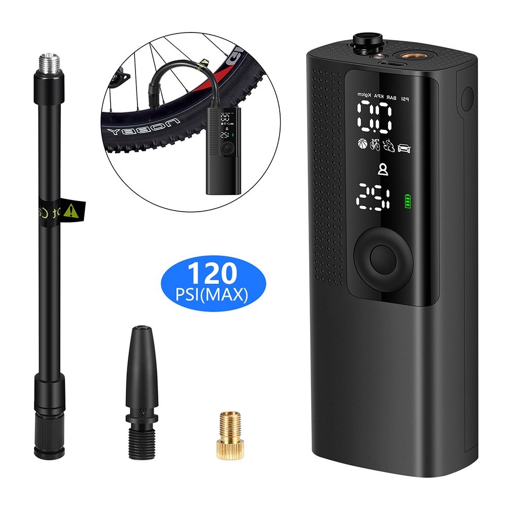 120psi Bike Mini Electric Pump Portable Smart Bicycle Motorcycle Tire Swimming Ring Digital LCD Display Wireless Air Inflator
