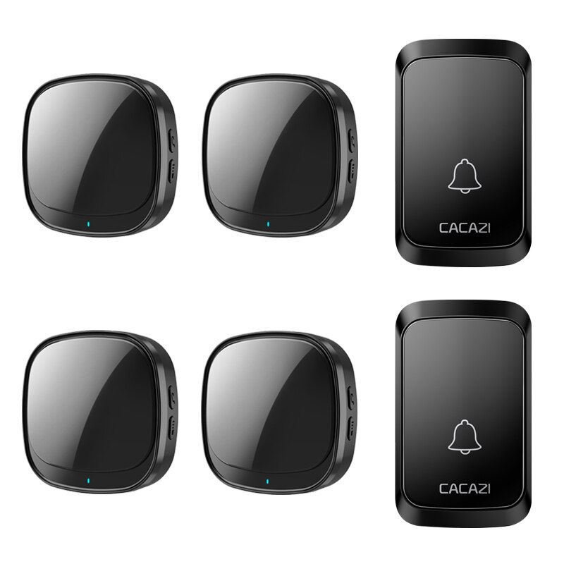 Cacazi Waterdichte Usb Draadloze Deurbel 300M Range Thuis Intelligente Deurbel 60 Chimes 2 3 4 5 Knop 2 3 Ontvanger: Black