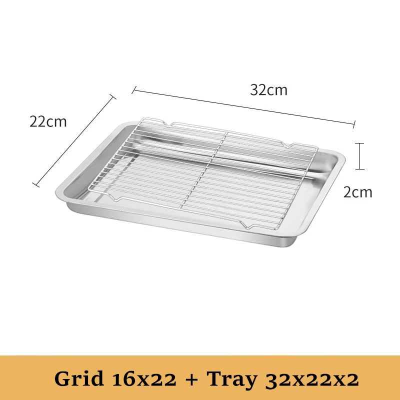 Placas de almacenamiento rectangulares, utensilios para hornear de acero inoxidable con rejilla de refrigeración, bandeja para hornear para horno de cocina, bandeja con filtro de aceite, bandejas para servicio de alimentos: Negro