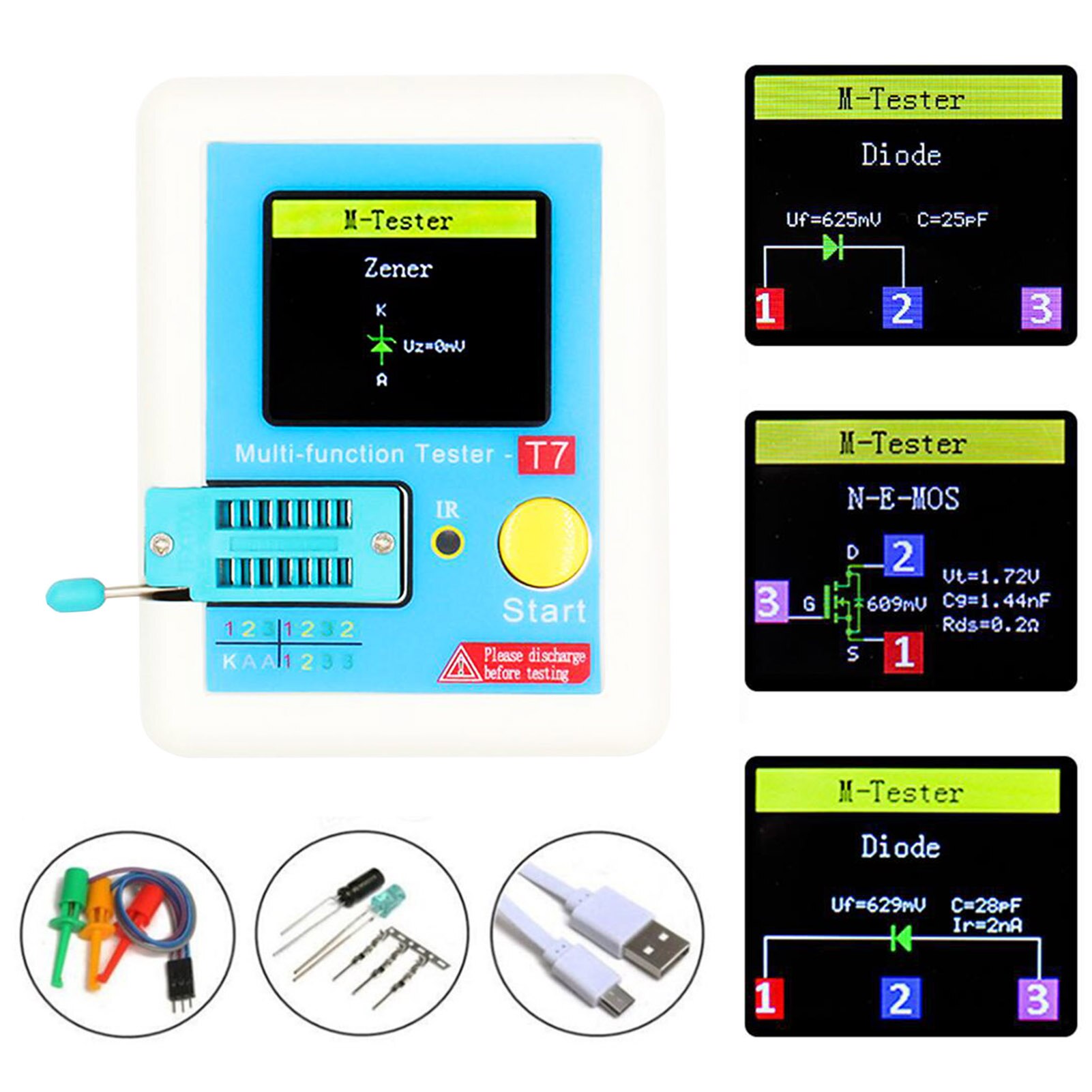 Transistor Tester TFT for Diode Triode Capacitance Meter LCR ESR Meter NPN PNP MOSFET IR Multifunction LCD Display Checker