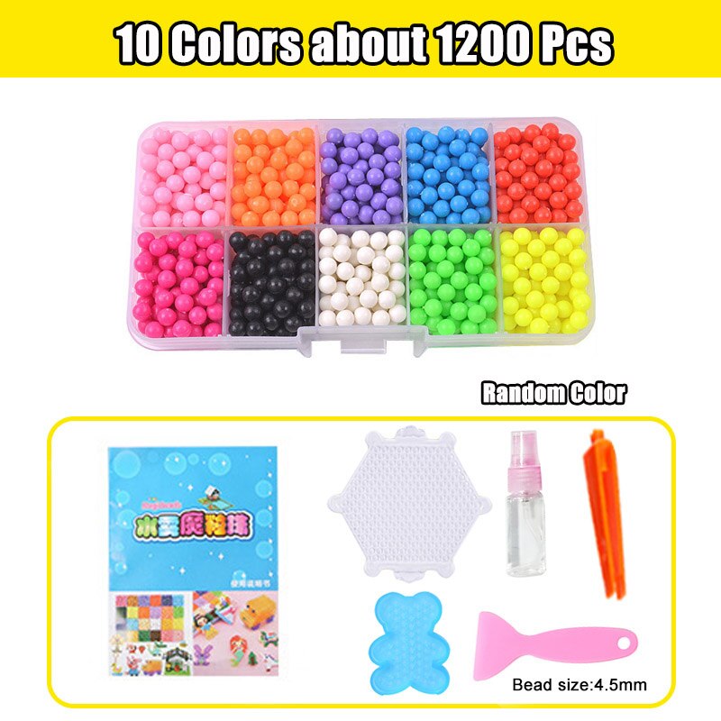 Refill Hama Beads Puzzle 3D Handmade Magic Aquabeads DIY Water Spray Beads Set Ball Games Children Toys for girls: 10Color 1200Pcs