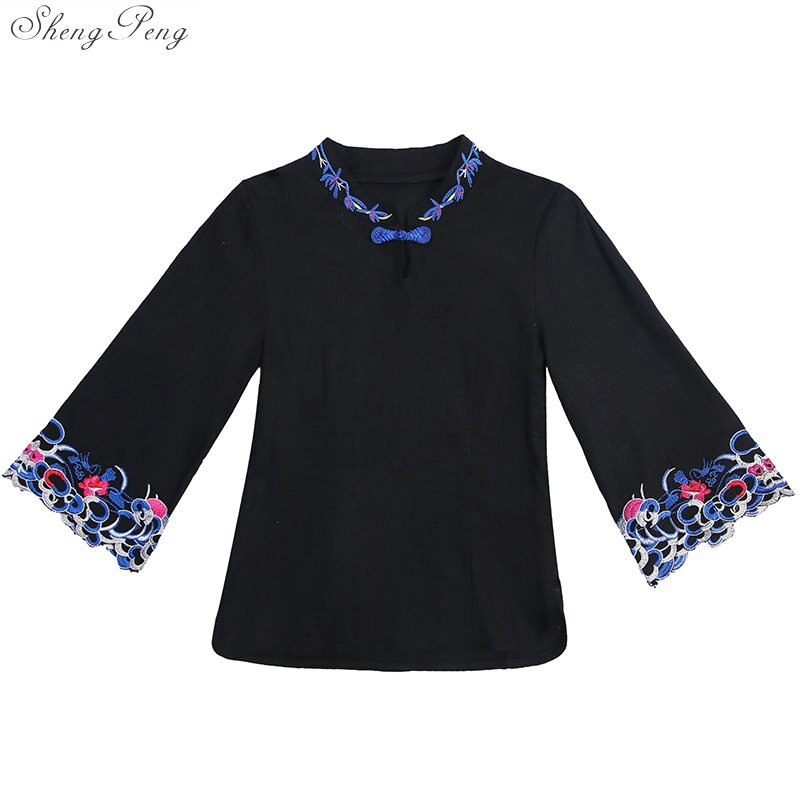 Vêtements traditionnels chinois pour femmes, haut cheongsam, col mandarin, hauts et chemisiers pour femmes, vêtements orientaux en chine  v1604