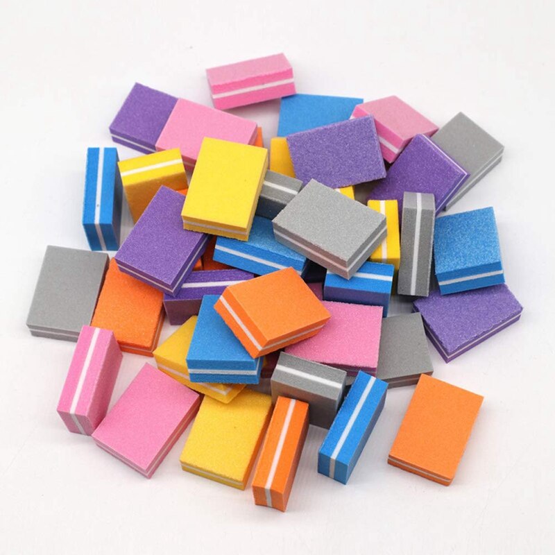 50 Stks/partij Mini Kleurrijke Sandwich Nail File Buffer Blok Roze Schuren Gereedschap Pedicure File Manicure Nail Art Accessoires