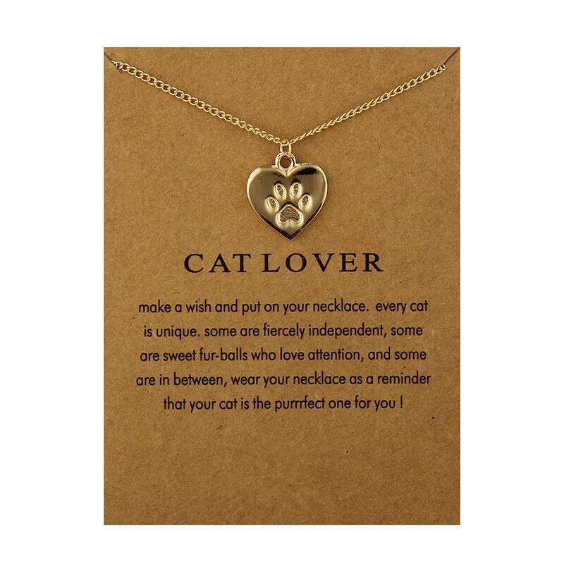 Promemoria gioielli moda amante dei gatti amicizia collana con ciondolo a cuore per donna: HAVE CARD GOLD