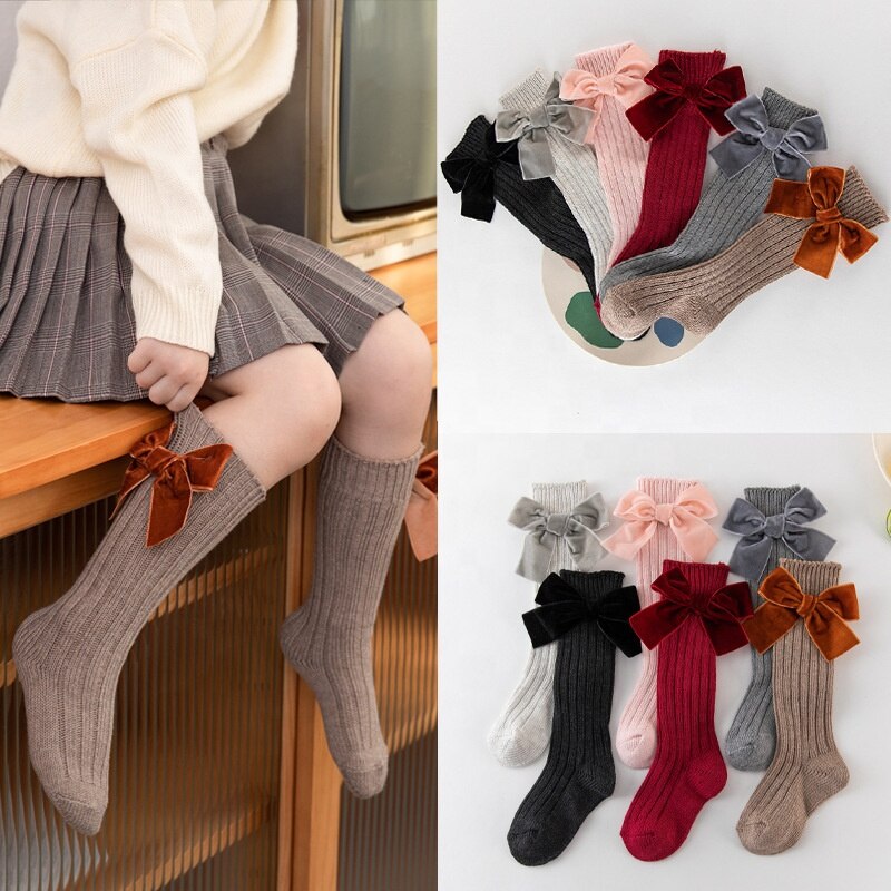 Kniestrümpfe für babys und kleinkinder, baumwollsocken mit großer schleife, weiche, lange socken für babys und kleinkinder, niedliche kniestrümpfe
