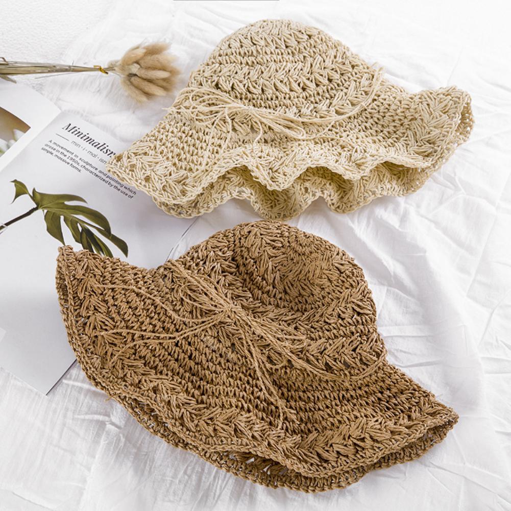Cappelli da suola estivi per donna cappello pieghevole in paglia lavorato a maglia tutto'uncinetto cappello da donna a tesa larga cappello estivo da donna protezione solare cappello da spiaggia cappelli da suola