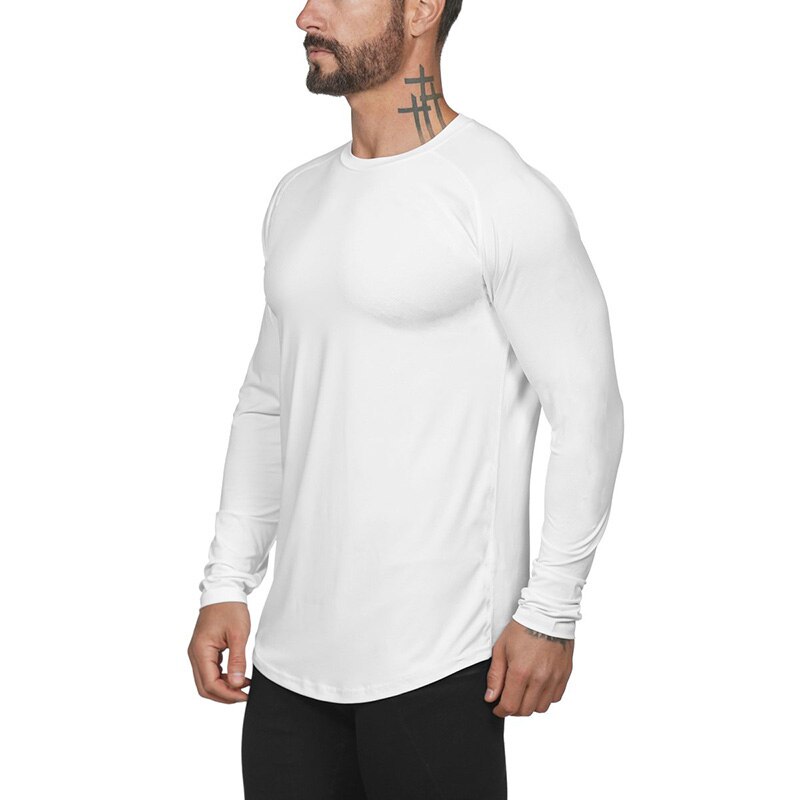 Mesh Effen Raglan Lange Mouwen T-shirt Mannen Gym Kleding Sport Quick Dry Fit Fitness Bodybuilding Tee shirt Homme