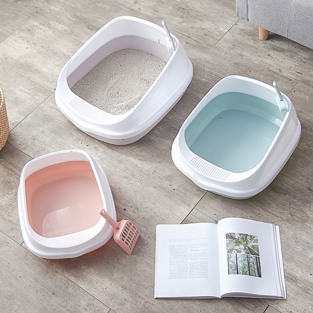 Anti Cat Litter Tray Sifting Toilet Box High Sided Rim Pan Loo With Scoop