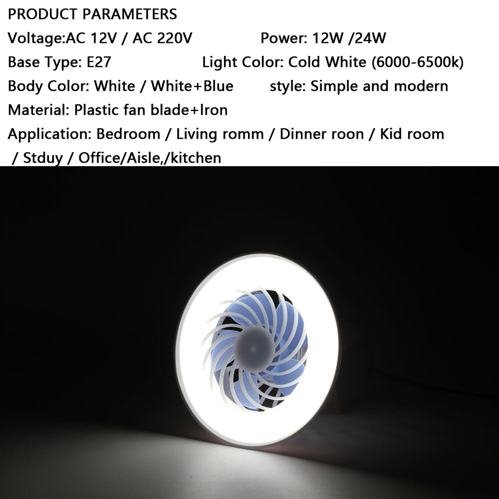 Nowoczesne wentylatory sufitowe doprowadziło lampa E27 12W 24W gabinet kuchenny biuro garaż fabryka AC12V 220V oświetlenie energooszczędne Fixtur