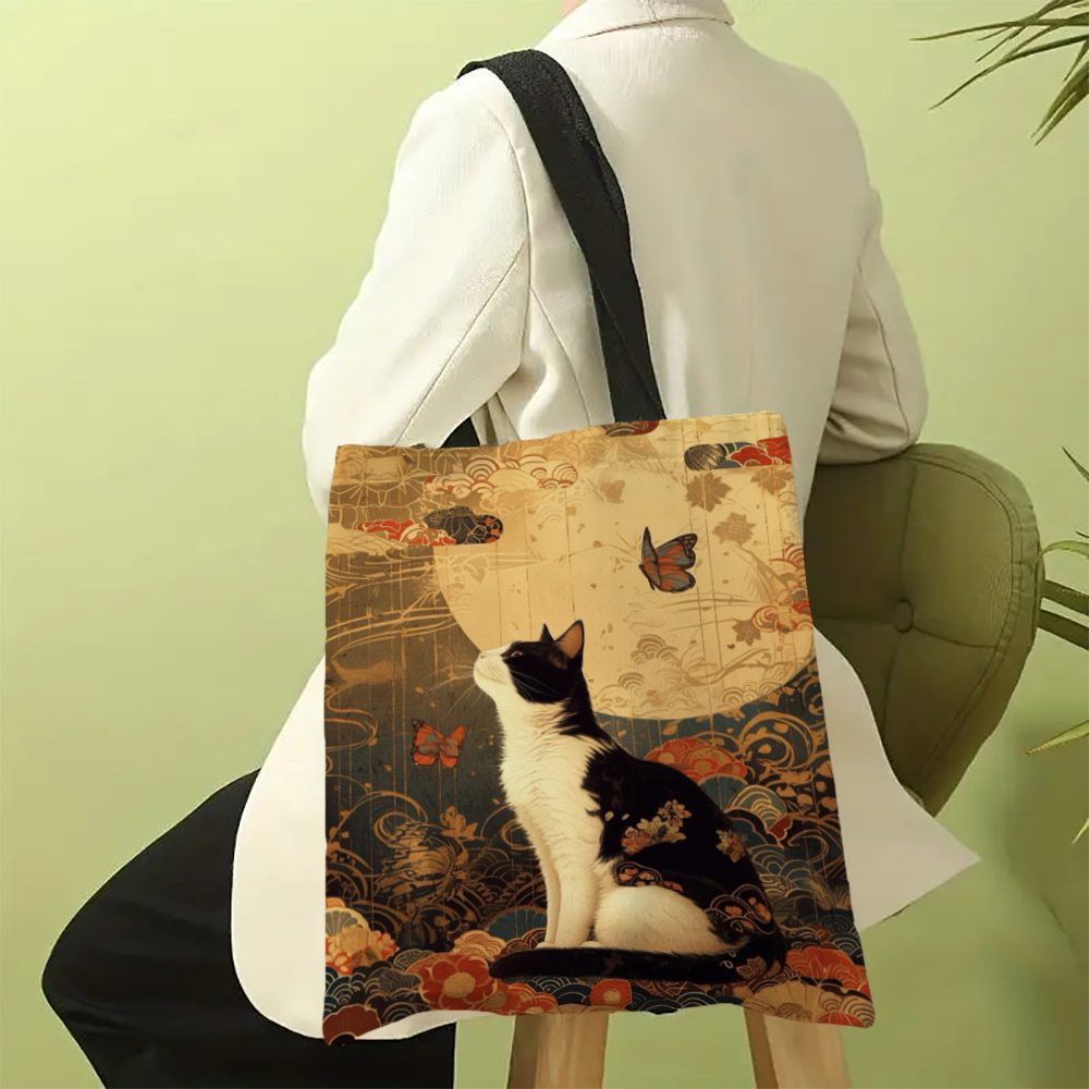 Sac fourre-tout classique chat noir et blanc avec imprimé chat, sac de plage de Shopping à bandoulière réutilisable pour femmes, sac de transport décontracté Durable: BLEU CIEL