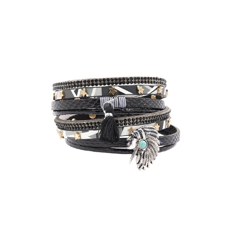 Armband PU Lederen Armbanden &amp; Armbanden Voor Vrouwen Pulseira De Couro Vrouwelijke Lange Egyptische Schoonheid Hoofd Wrap PulserasMujer