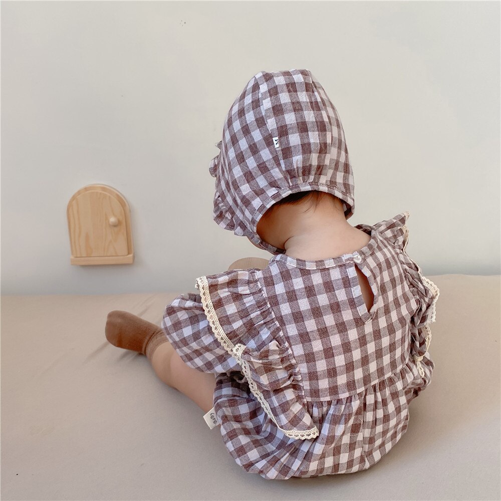 MILANCEL-body a cuadros para bebé, ropa de una pieza para niña pequeña, traje infantil con sombrero, primavera