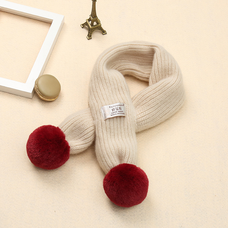 Wiosenne dziewczynki z miękkiej dzianiny szale z pomponami jesienno-zimowa nowe chłopięce dziewczęce kołnierze na szyję dla dzieci ciepłe dziecięce apaszki: Beige Scarf