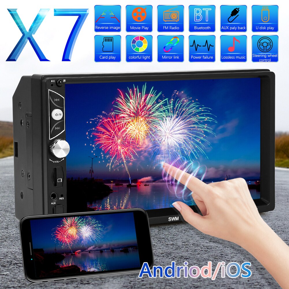 SWM-X7 Double 2 DIN Car Radio Multimedia Video Player 7 inch Display Bluetooth AUX Auto Stereo In-Dash Head Unit