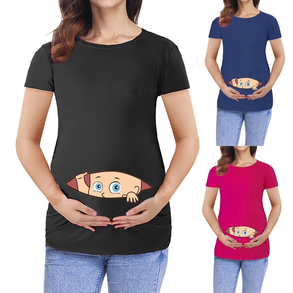 Kvinnor gravidblus kort t-shirt med tecknat tryck gravidkläder sommar gravidtoppar ropa maternal de moda ropa mujer