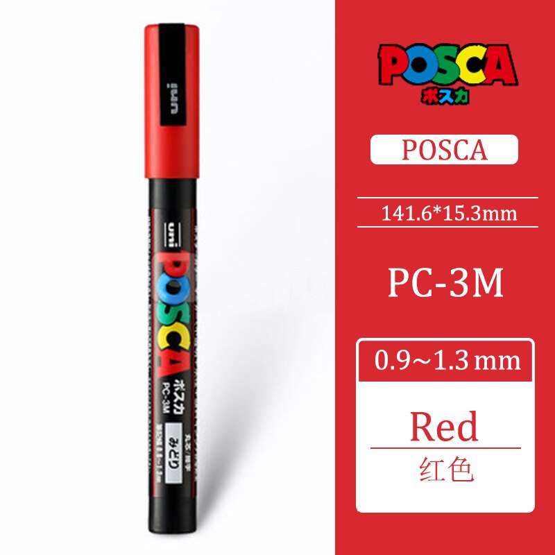 Uni Posca PC-3M 0,9-1,3mm Farbe Marker Stift Graffiti Wasser-basierend Farbige Marker Stifte dauerhaft Farbe Marker büro Schreibwaren: rot PC-3M