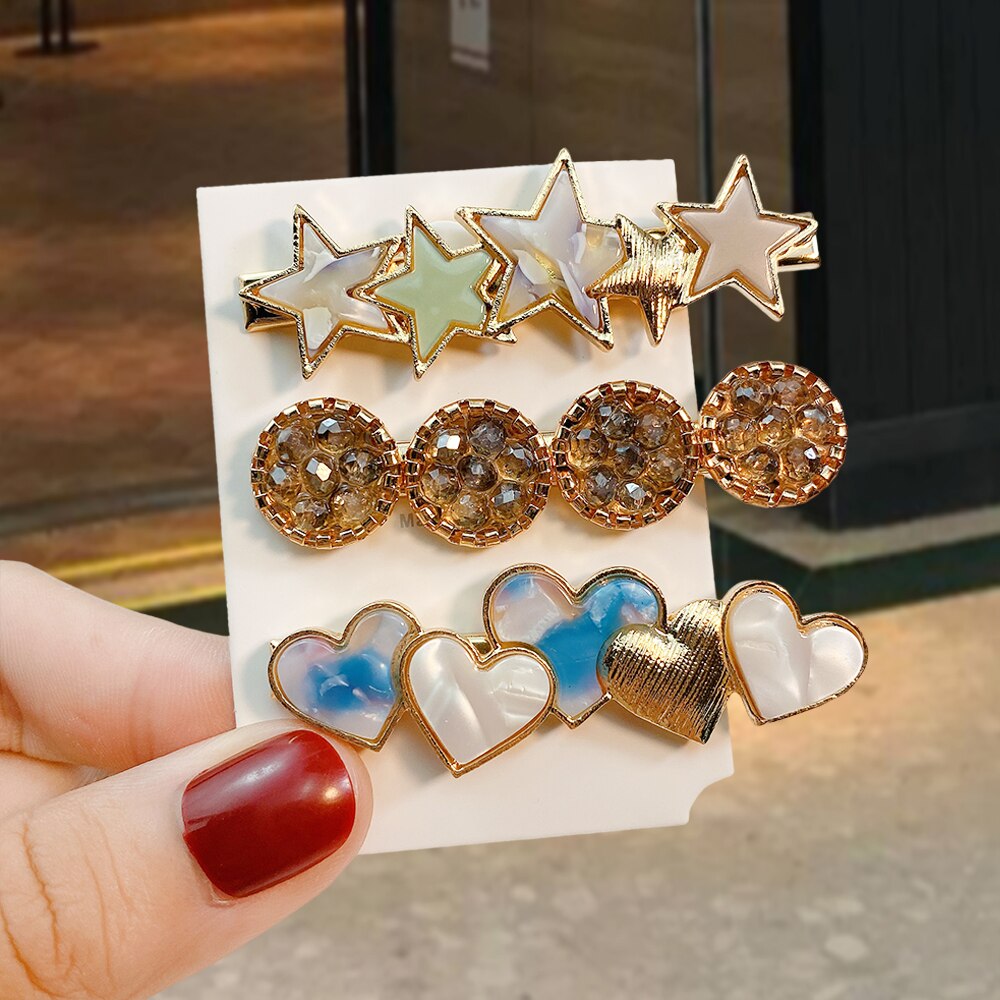 1 ensemble Macaron cristal strass pince à cheveux étoile amour forme Barrettes épingles à cheveux géométrique cheveux accessoires: 10