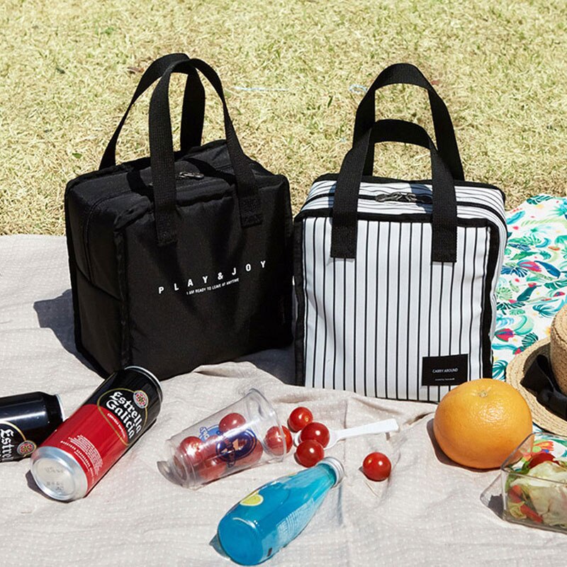 Streifen Tragbare Isoliert Picknick Kühler Trinken Wein Tasche Aluminium Folie Material Thermische Mittagessen Tasche Funktionale Obst Dosen Eis Pack