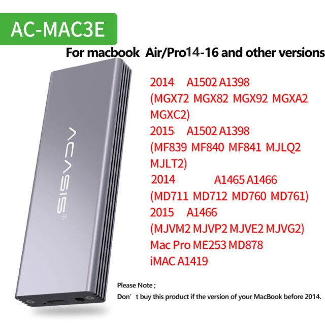 Acasis ssd kabinet til macbook pro air ekstern harddisk diskboks til apple usb 3.0 type-c: Til air pro 14-16