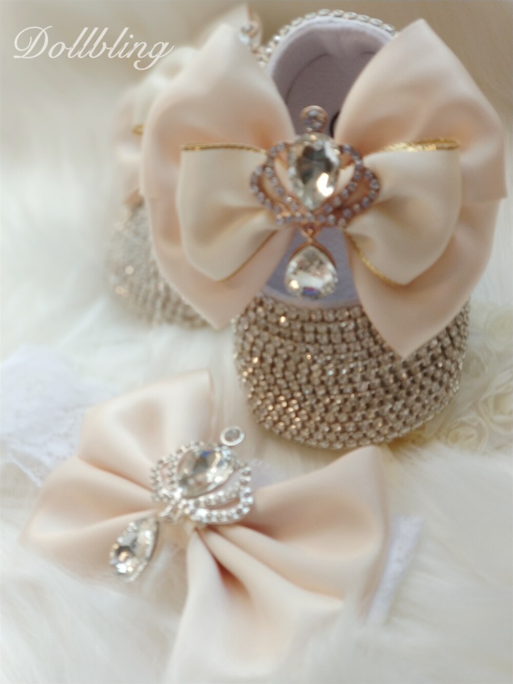 Dollbling Barokke Glam Meisje Eerste Wandelschoenen Golden Crown Exotische Bohemen Unieke Bling Prachtige Strass Baby Wieg Schoenen