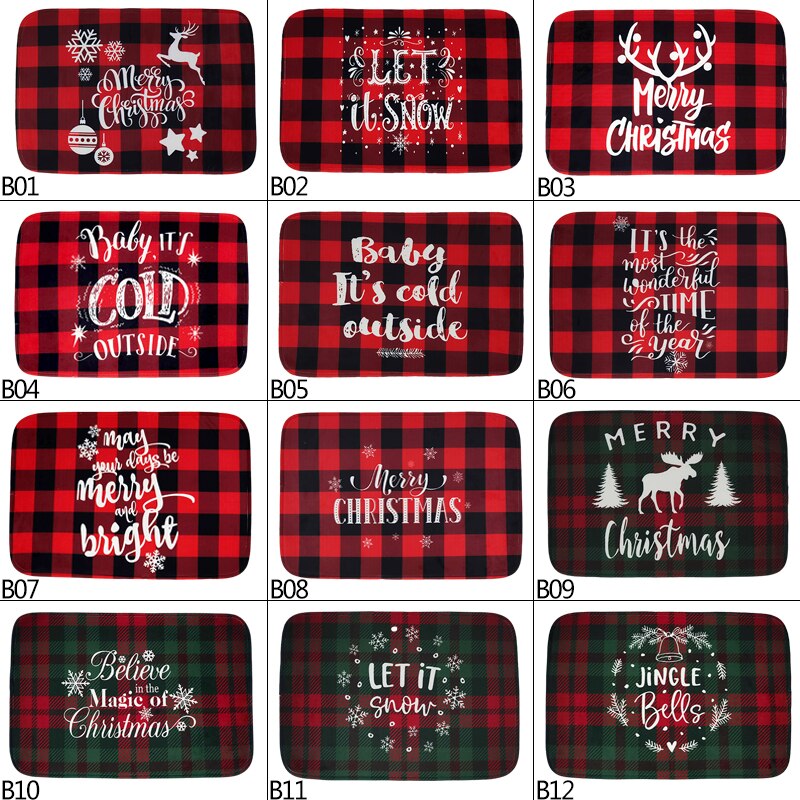 Winter Snowflake Christmas Tree Doormat Red Non Slip Absorbent Floor Carpet Mat for Entryway Bedroom Living Room Sofa Home Decor