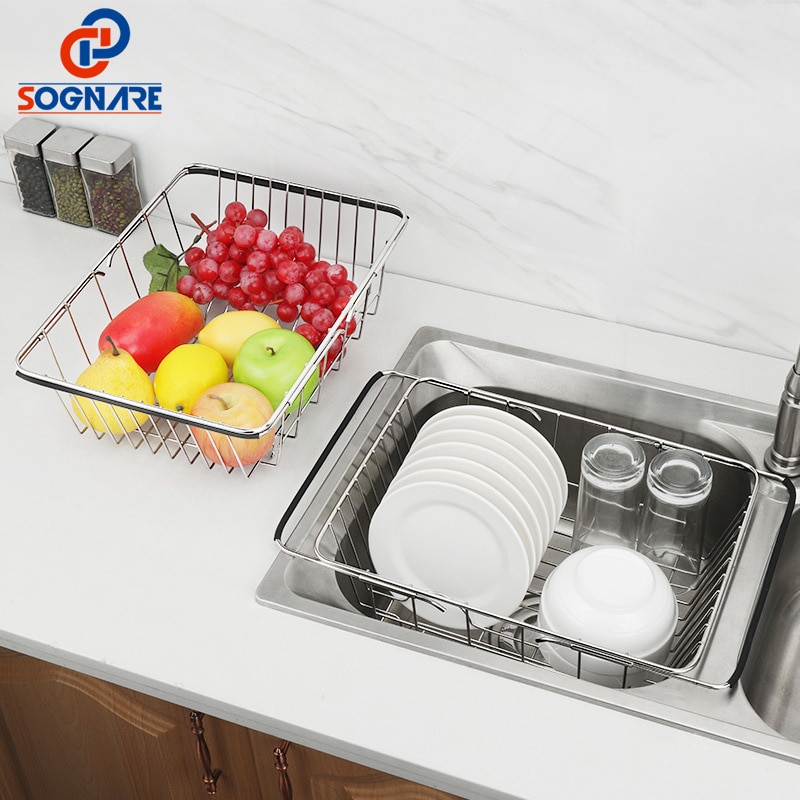 Retractable Kitchen Sink Drain Basket Stainless Steel Dishwashing Drain Basket Dishes Storage Washing Basket Colander Strainer
