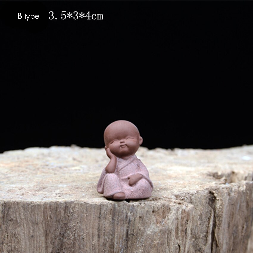 Håndlavet lilla ler buddha te kæledyr lille munk saftig plante dekoration te kæledyr ornament dekorativt til kungfu te bakke