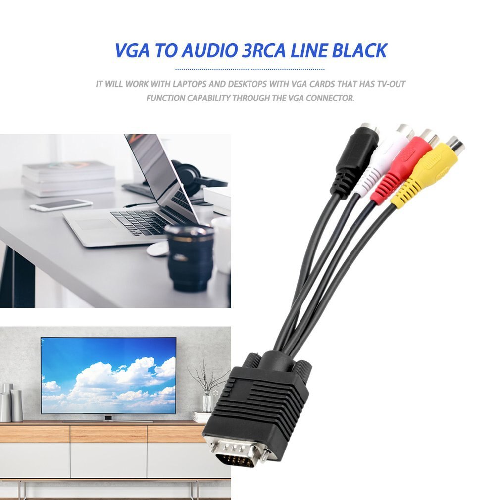 1pc 3 RCA Female Converter Cable VGA to Video TV Out S-Video AV Adapter Newest