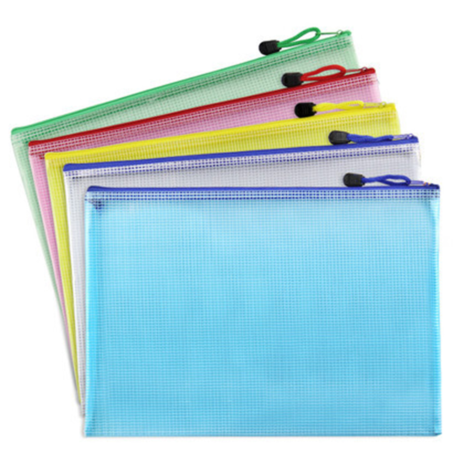 5pcs/lot office File Bag student supplies Waterproof Plastic Zipper Paper File Folder Book Pencil Pen Case Bag File document bag: mix color
