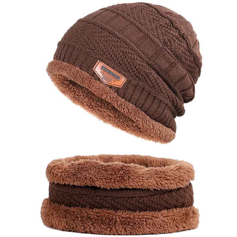 Vinter tyk varm strikket hat beanie hat fleece foret hals varmere tørklæde sæt til snowboard skiløb skøjteløb unisex: C