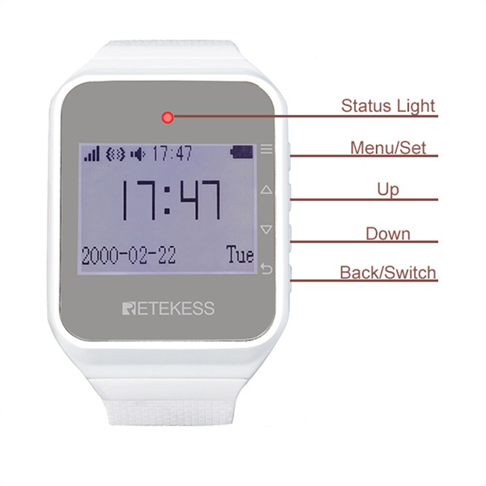 Retekess Wireless Calling System Nurse Call Watch Receiver+10 Call Bell Emergency Call Button for the Elderly Call Service