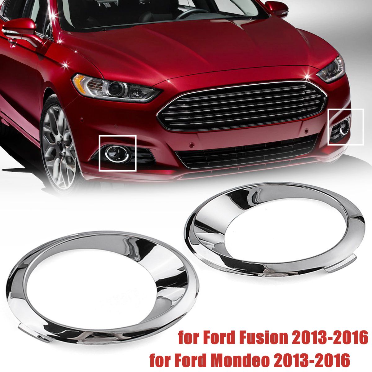 LH/RH Chrome Fog Light Cover Bezel Trim Ring for Ford Fusion Mondeo