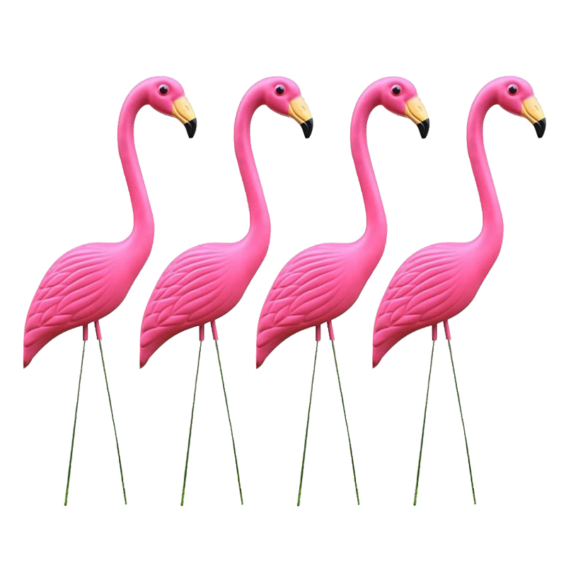 4 -pack stora flamingo trädgårdspinnar plastfågelstatyer gårdsdekor för utomhusgräsmatta, rosa