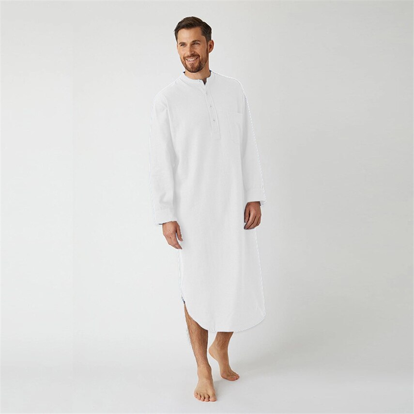 Mannen Moslim Lange Robe Islamitische Kleding Effen Karftan Jubba Thobe Dubai Saudi Arabië Thuis Gebed Dragen Nachtjapon Abaya Jurk
