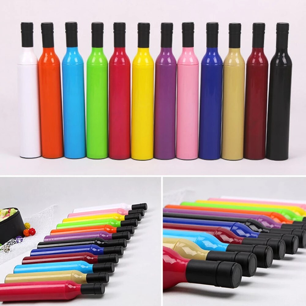 Paraguas para botella de vino para hombre y mujer, sombrilla portátil plegable, automática, resistente al viento, UV, para lluvia y sol, creativos