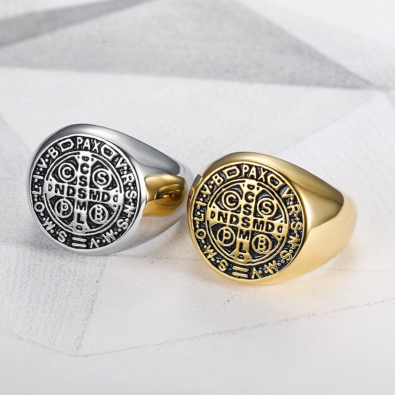 Anillos de Cruz bíblicos Vintage para hombre, joyería masculina religiosa de catolismo de acero inoxidable, tamaño de EE. UU. 7-15