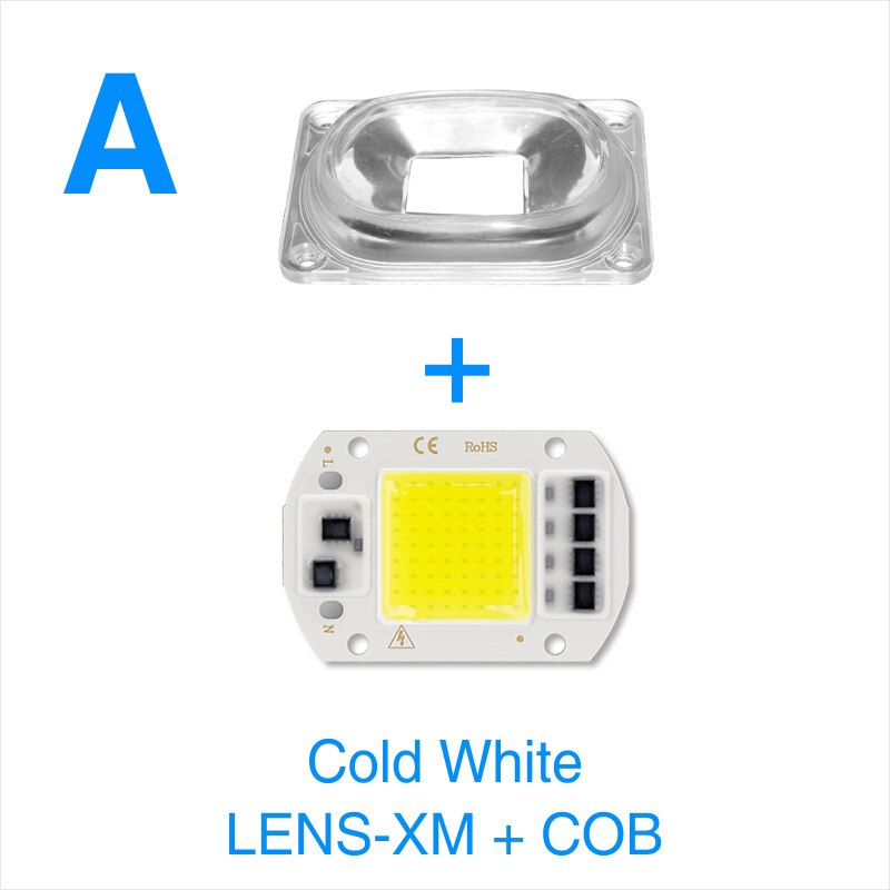 Chip de lámpara LED COB Reflector de lente LED, 50W, 220V, IC inteligente, bricolaje, 90 grados, soporte fijo para Reflector LED, necesita disipador térmico: A Cold White XM
