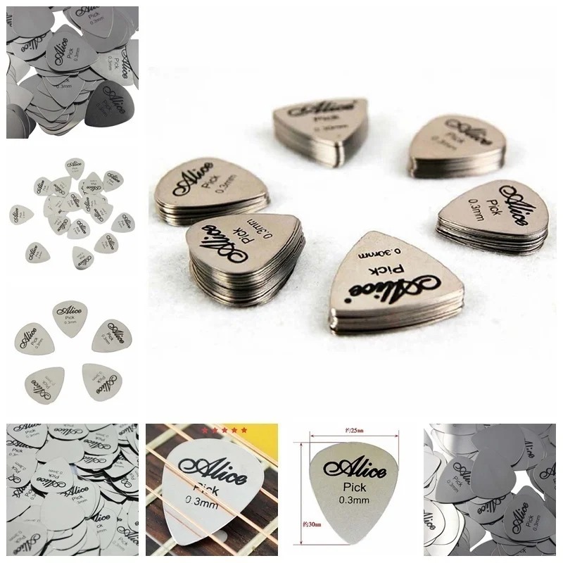5 stks/10 stks Metalen Gitaar Pick 0.3mm Dunne Duurzaam Zilver Kleur Professionele Bas Ukelele Plectrums