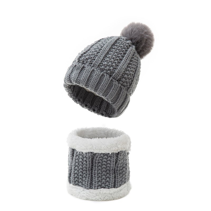 Conjunto de gorro infantil com 2 peças, gorro de pelúcia para bebês meninos e meninas quente: Cinza