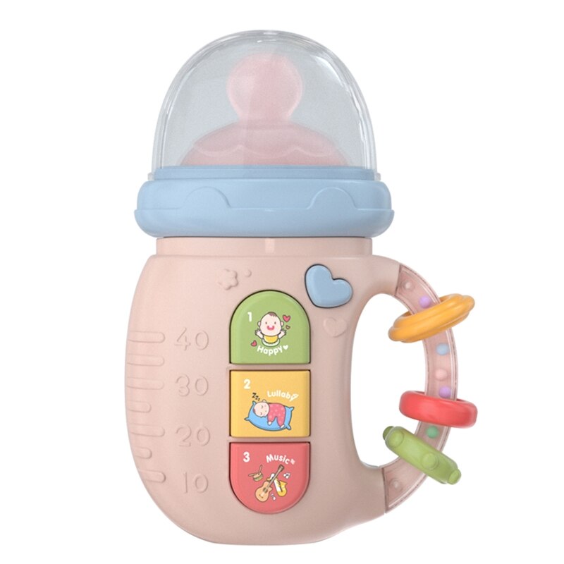 425F Electric Baby Bottle Toddler Rattle Milk Bottle with Light and Music Teether Toy: Pink