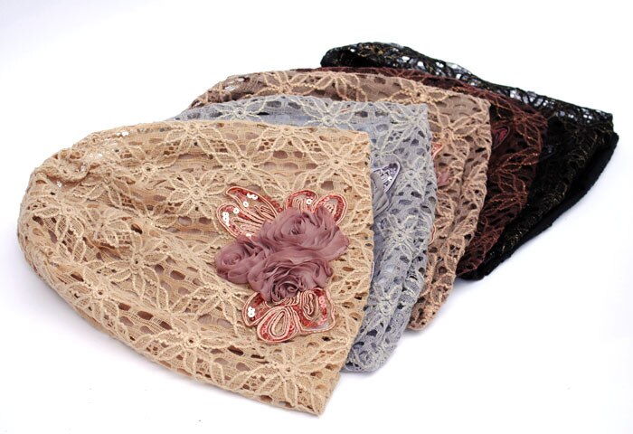 Bonnet femme Pilecap femme printemps et automne dentelle mince poche découpe maille chapeau mois de cap embout turban chapeau couvrant