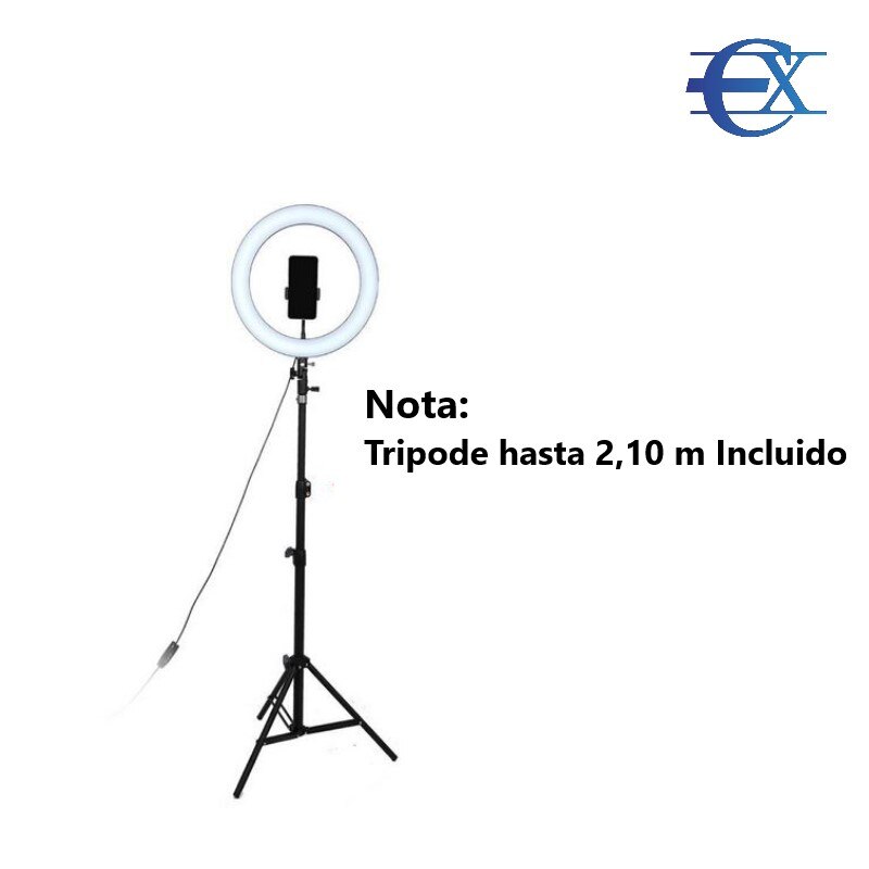 EUROXANTY® Aro de Luz Movil | 26cm 10" | Anillo de luz LED para selfie | Tripode para movil | Aro Luz LED Tripode | Plaza España