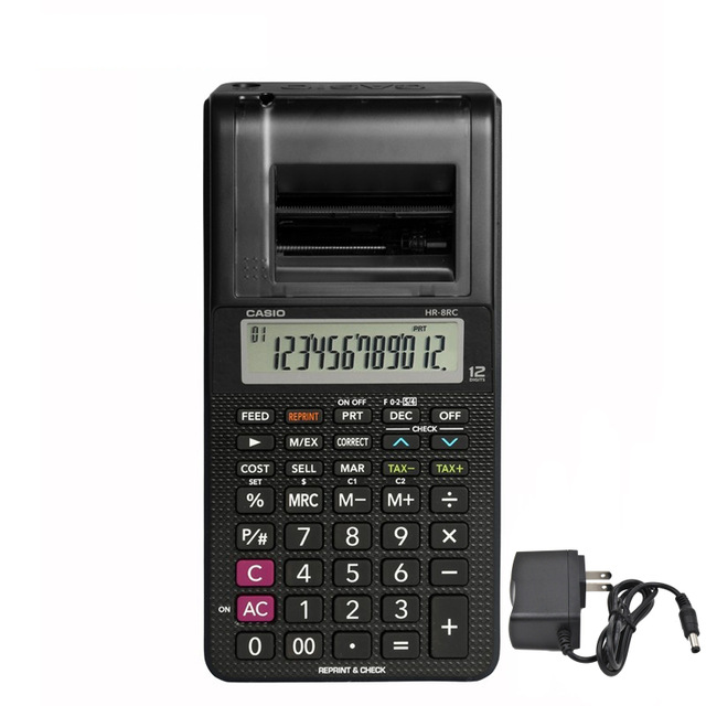 Printing Calculator Hr-8rc Battery And Dc Dual-purpose Desktop Leather Dual Power 12-digit Arithmetic Scientific Calculator: black With plug