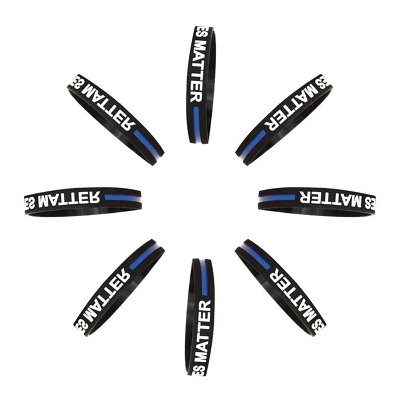 ! Pulseras de goma de silicona de línea azul y negra fina, pulseras de estilo policial Lives Matter,