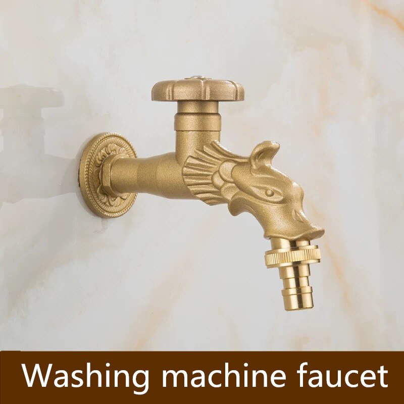 Bathroom Faucet Brass Antique Dragon Type Carved Pattern Wall Mount Single Cold Retro Taps Washing Machine Mop Toilet Tap: D-2