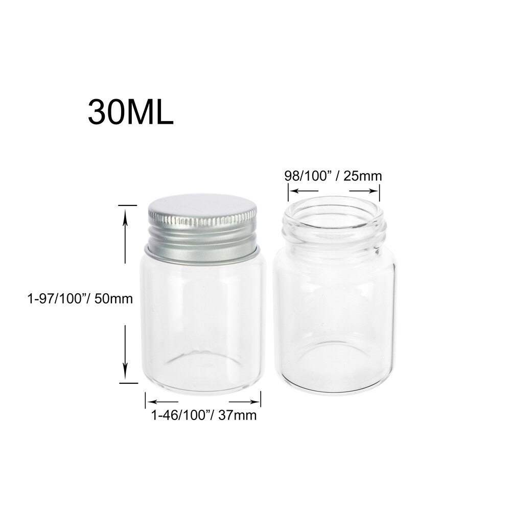 6Pc 25Ml 30Ml 40Ml 50Ml 60Ml 70Ml 80Ml 90Ml Mini Glas clear Fles Met Zilveren Schroef Aluminium Cap Voedsel Container Potten Flesjes: 30ml
