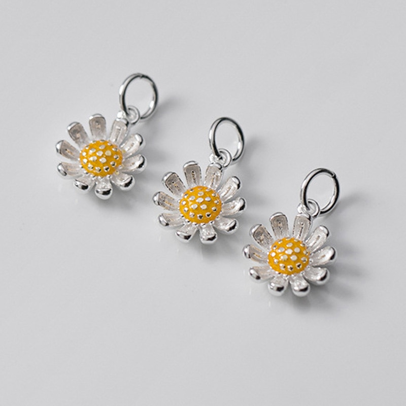 925 Sterling Zilver Mooie Geel Daisy Bloem Charms Ambachten Gehele S925 Zilveren Dangle Hangers Diy Fijne Sieraden Bevindingen
