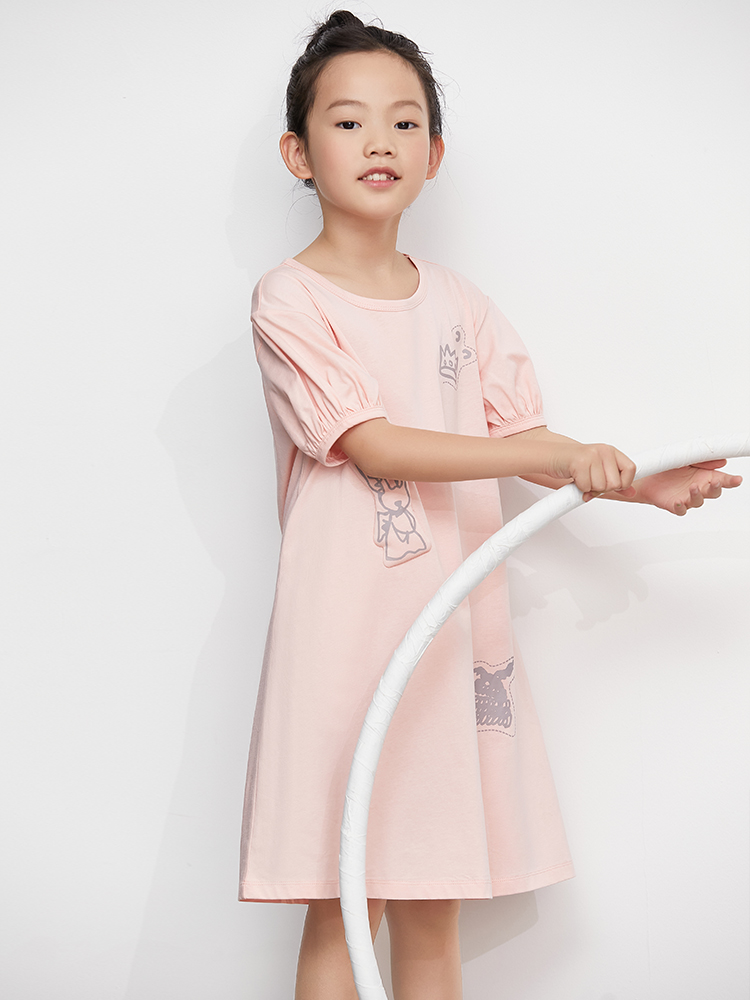 Amii Kids 3-16 Years Dress for Girls 2022 Summer Loose Casual Cotton Children Teenage Kids T-Shirt Dress Clothes 22170004: pink / 160cm